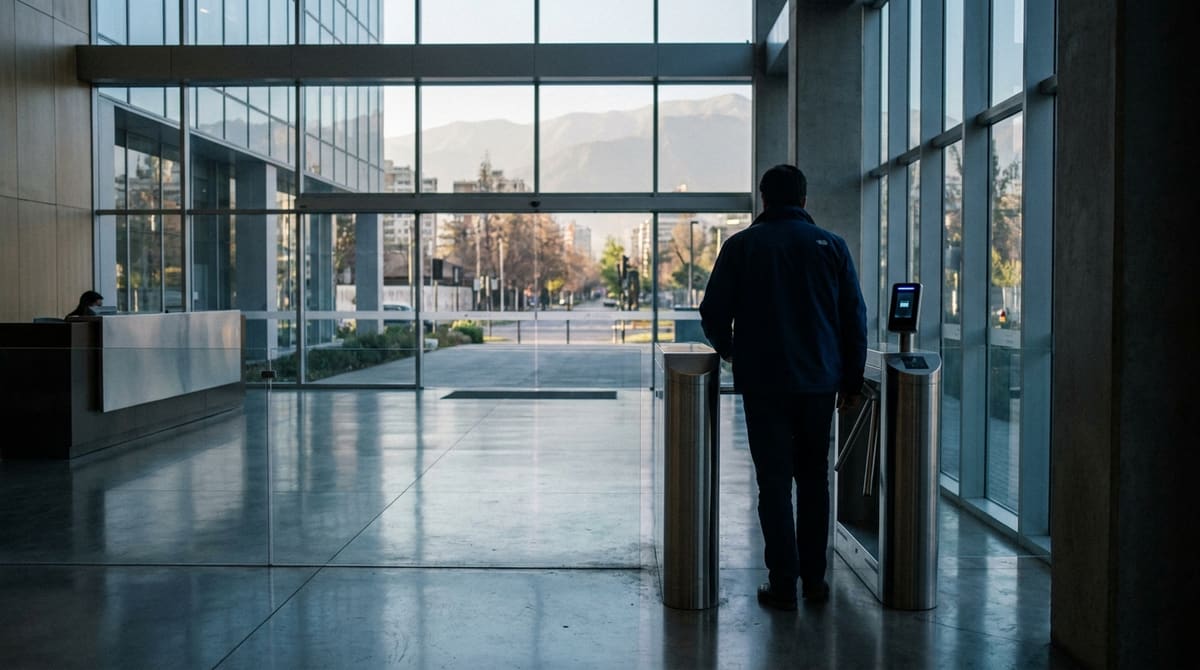 Guardia de seguridad en el acceso de un edificio corporativo